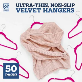 Zober 50 Pack Pink Velvet Hangers Heavy Duty Non Slip Space Saving Design