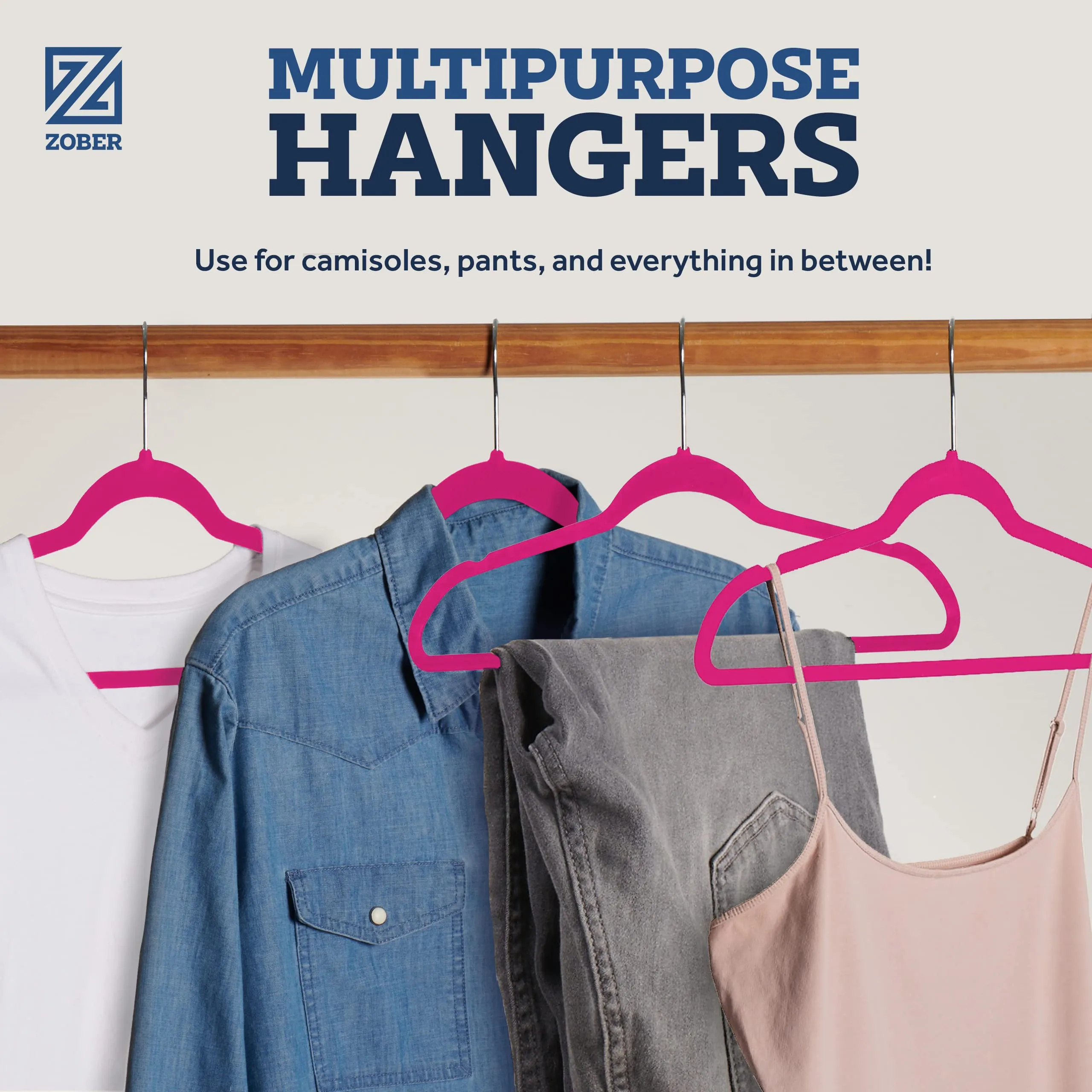 Zober 50 Pack Pink Velvet Hangers Heavy Duty Non Slip Space Saving Design