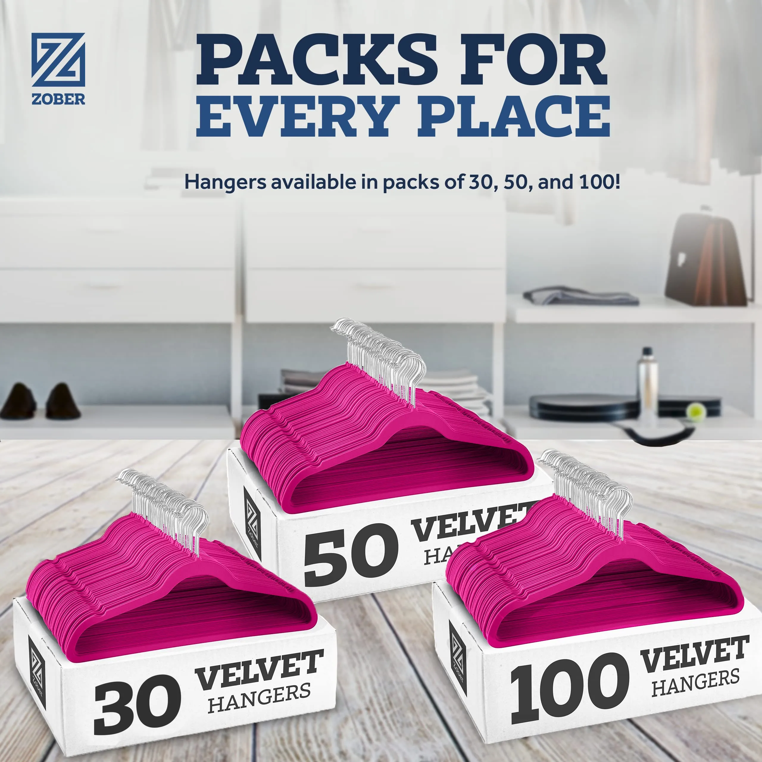 Zober 50 Pack Pink Velvet Hangers Heavy Duty Non Slip Space Saving Design