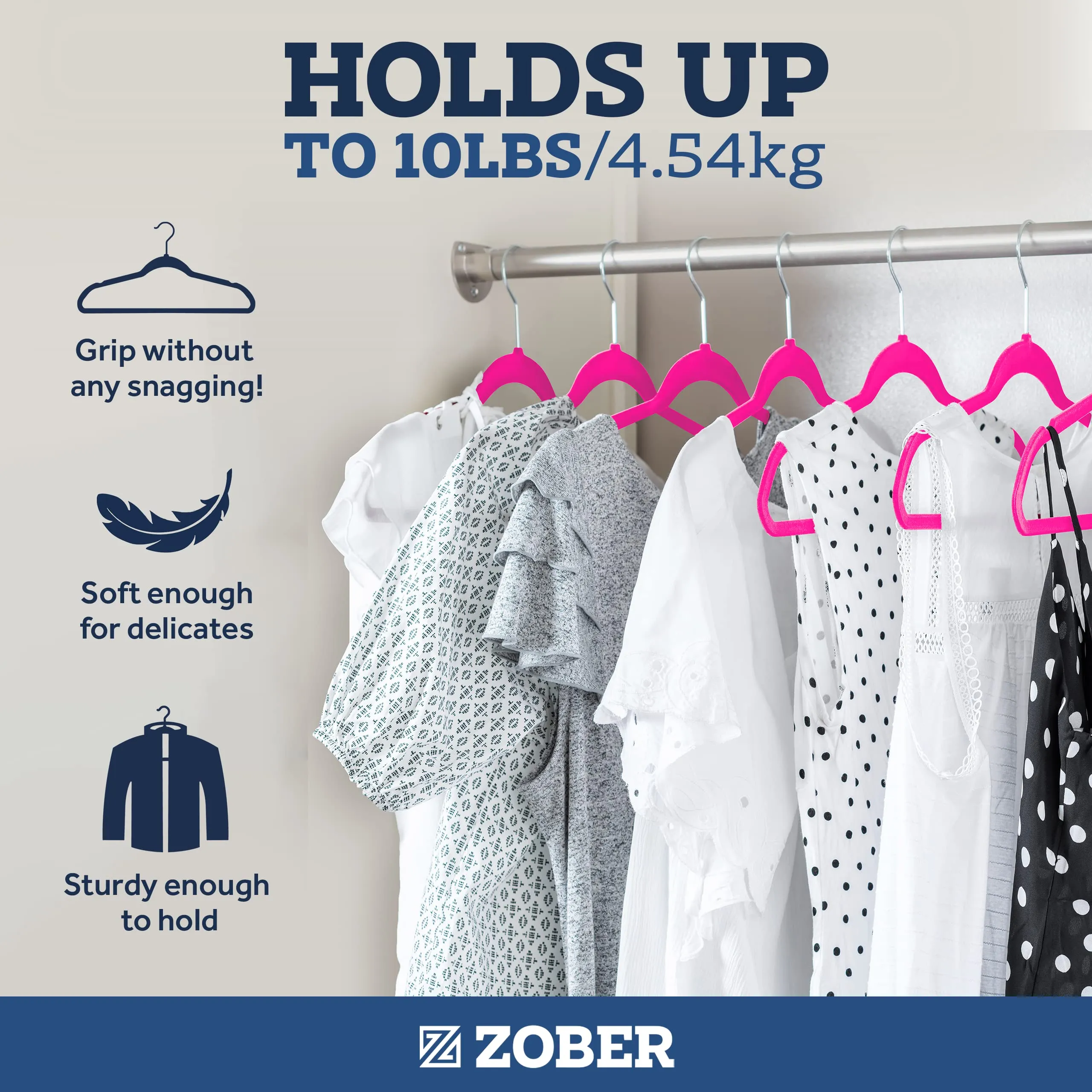 Zober 50 Pack Pink Velvet Hangers Heavy Duty Non Slip Space Saving Design