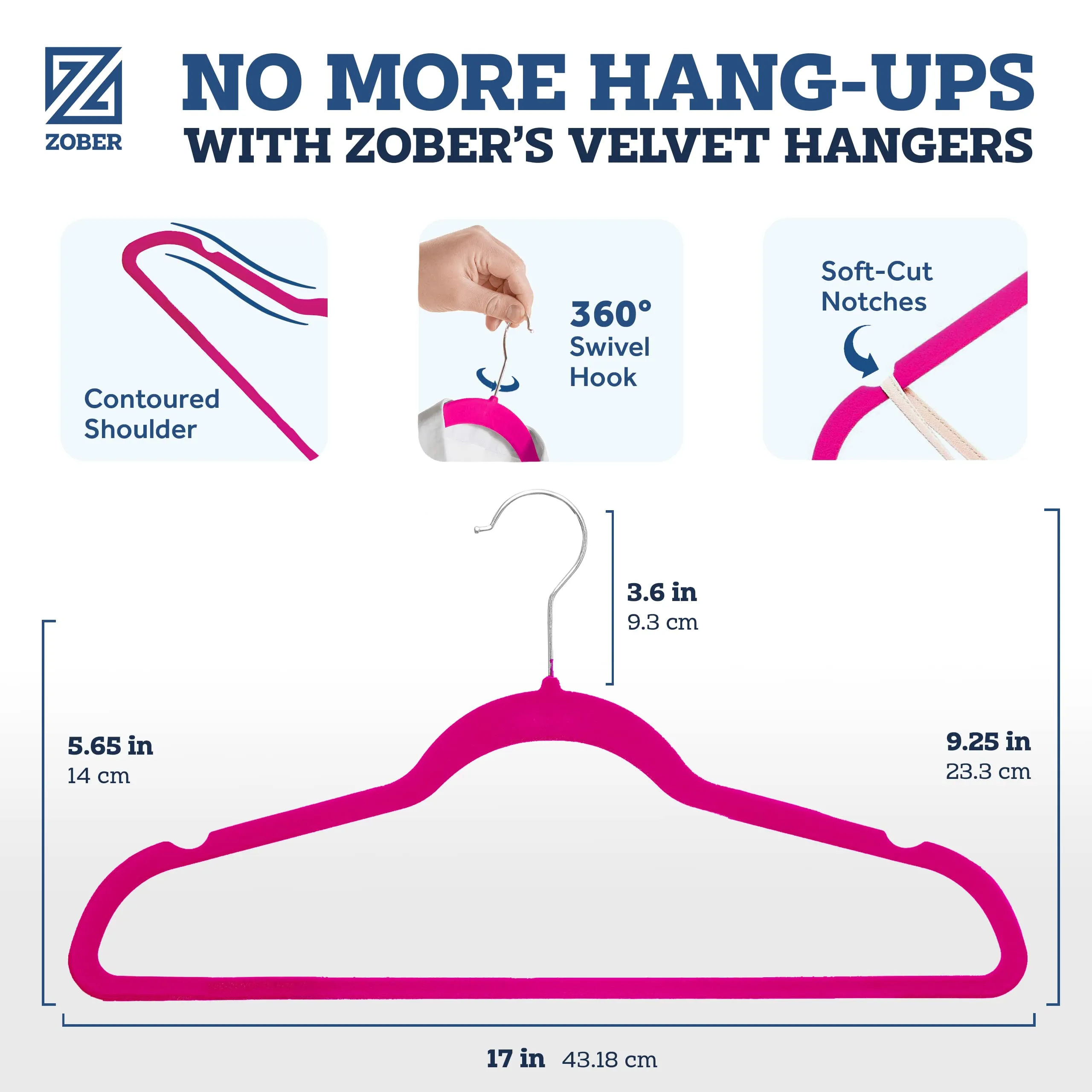 Zober 50 Pack Pink Velvet Hangers Heavy Duty Non Slip Space Saving Design